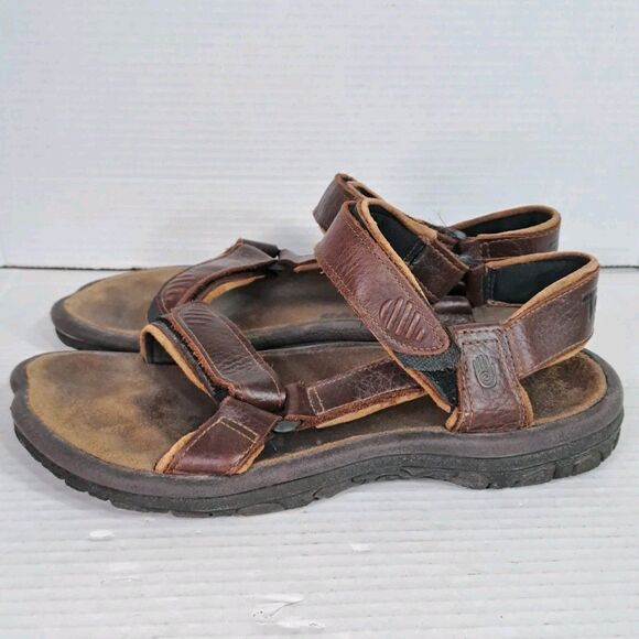 Teva Original Bedrock Men’s 12 Brown Leather Adjustable Hiking Sandals Open Toe